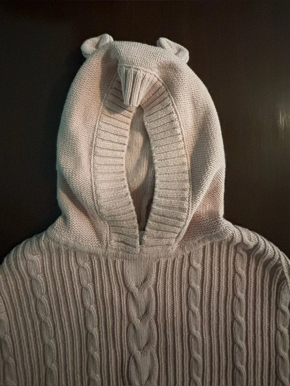 Baby Gap Toddler Girls Sz 4T Cable Knit Animal Ear Hooded Rose Pink Poncho